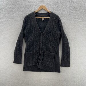 Duluth Cardigan Sweater Womens Large Gray Cable Knit Wool Cashmere Blend Cabin